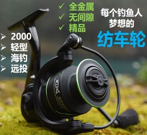 (P3) 钓带鱼纺车轮: 全金属 无间隙 精品 2000 轻型 海钓 远投 纺车轮